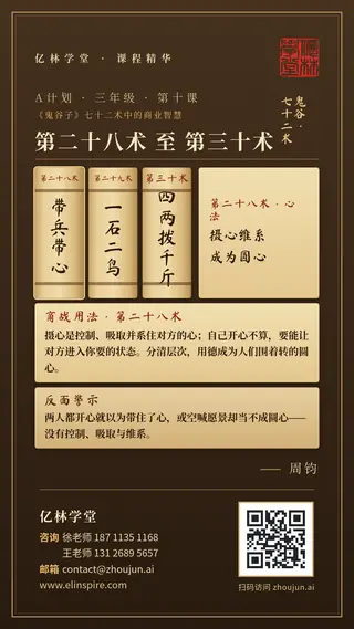 A计划 · 三年级 · 第十课「第二十八术 至 第三十术」课程海报（亿林学堂，周钧），写着：能让你开才算摄心；看圆心不看乱轨迹；一石了断对立；复杂问题会绕